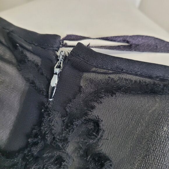 Madison Leigh size 10 dress lining sheer flower texture zip ruffle flare sleeve - Picture 5 of 12